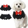 IKIPUKO XS Dog Tuxedo – Wedding Bandana with Red Bowtie for Small Dogs, Adjustable Collar, Formal Suit for Special Events